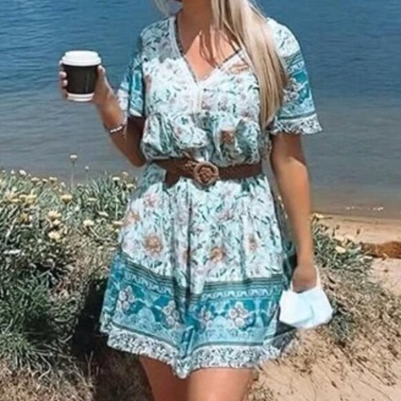 Floral Smock Dress  - BLUE - Picture 3 of 6